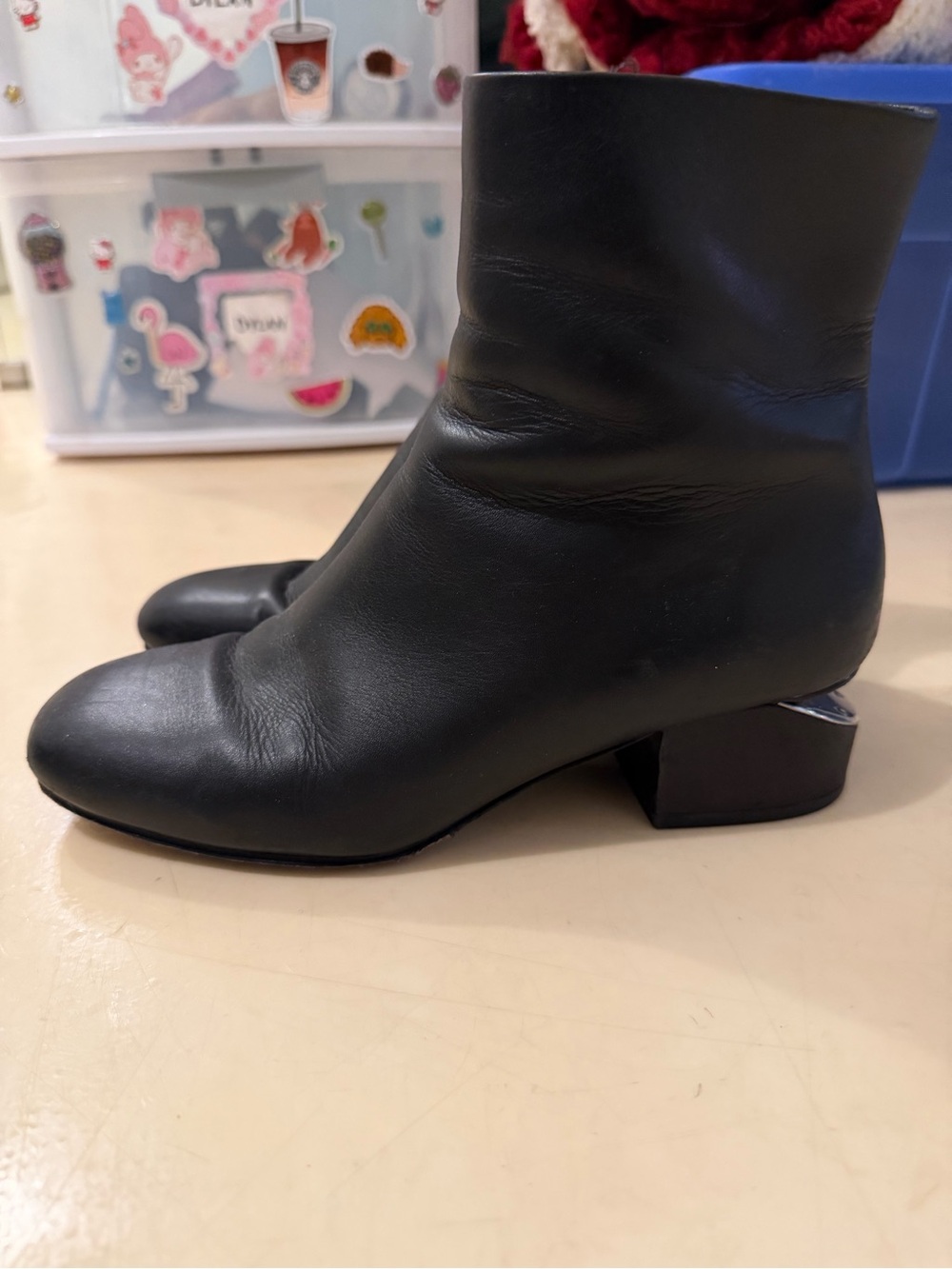Alexander Wang Black Leather Ankle Booties with Sculpted Heel